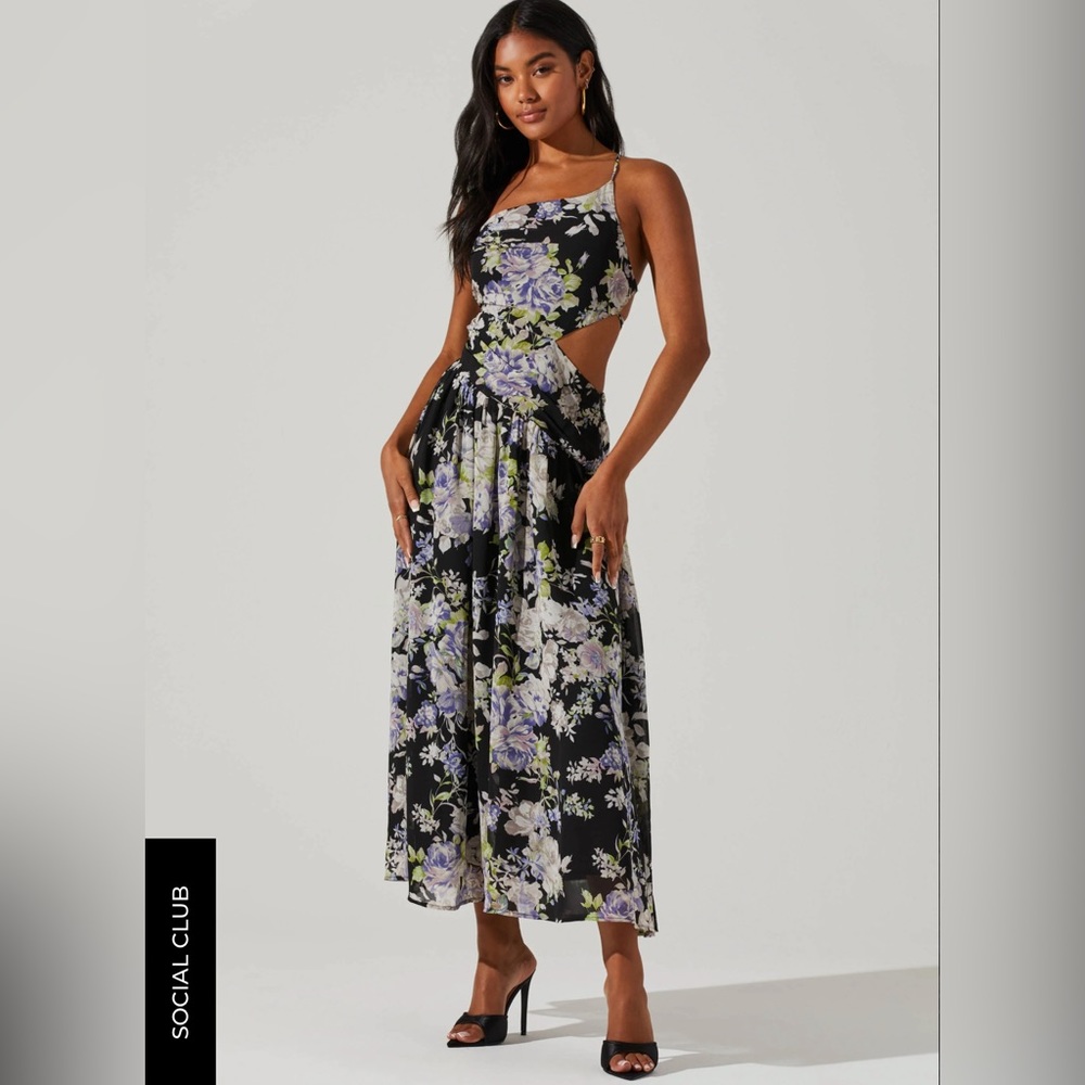 Floral Cutout Maxi Dress - Black and Purple